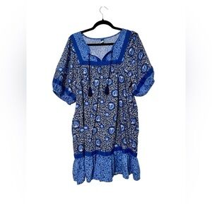 Old Navy Blue Patterned BOHO Midi Dress